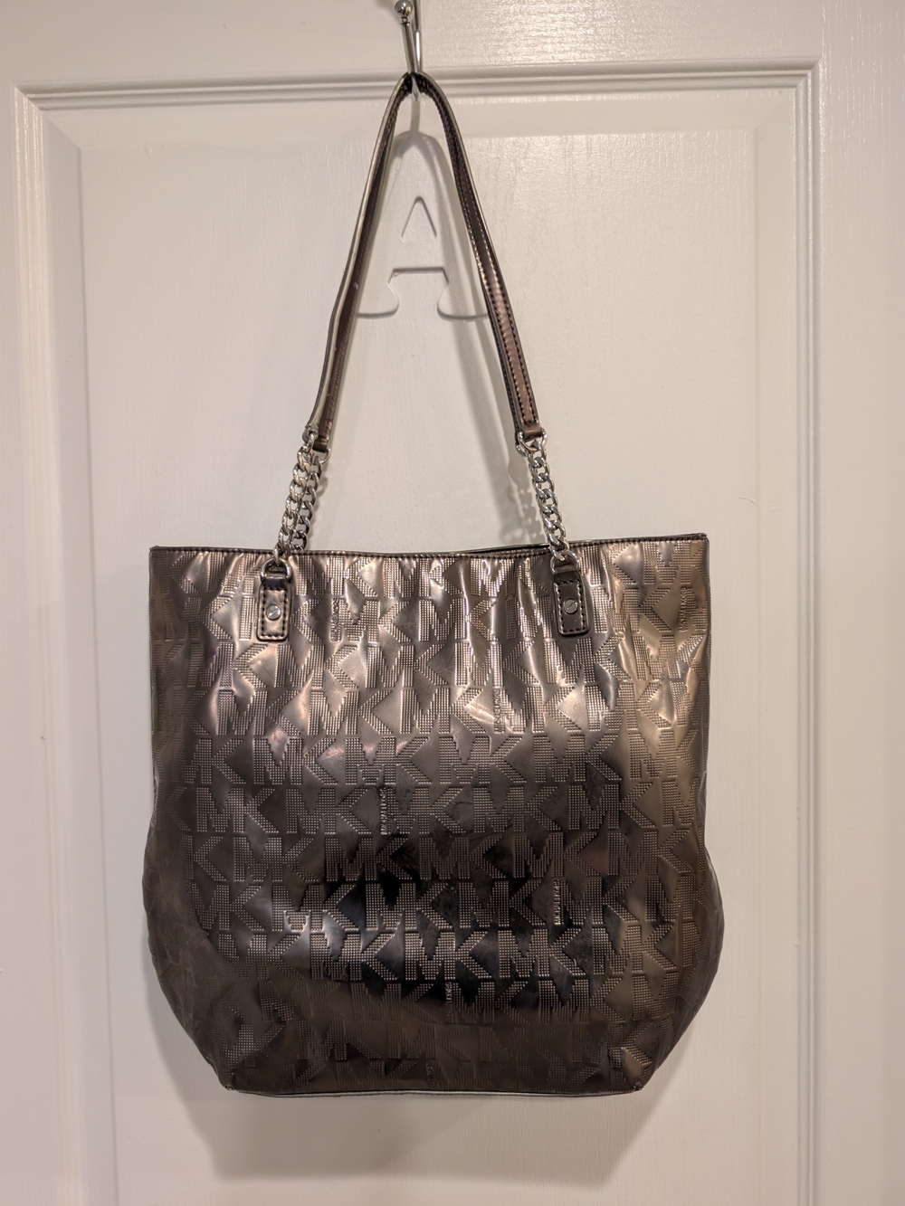 Michael Kors Gunmetal MK Signature Chain Tote Bag